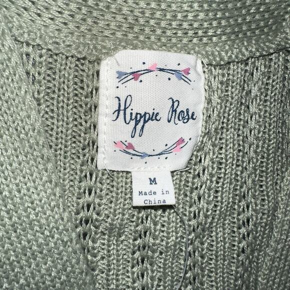 Hippie Rose Juniors Size M Green Open Front Long Sleeve Knit Cardigan Sweater - Picture 4 of 9